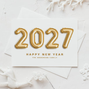 2027 Gold Foil Mylar Balloon Happy New Year Holiday Card