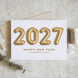 2027 Gold Foil Mylar Balloon Happy New Year Holiday Card