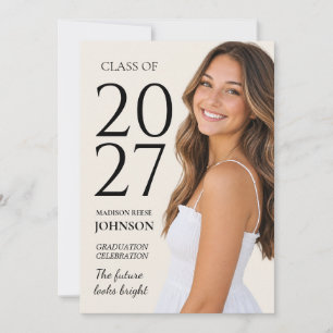 2027 Graduation Photo Black and Ivory Editorial Invitation