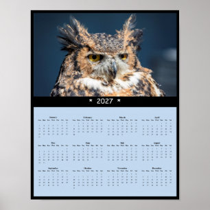 2027 Great Horned Owl Wall Calendar - Piercing Eye Poster