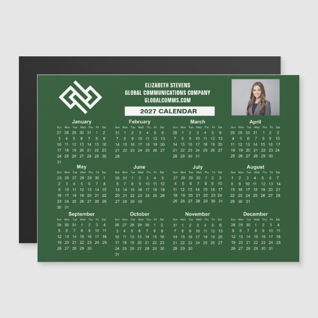 2027 Green Business Calendar Custom Magnet (Front/Back)