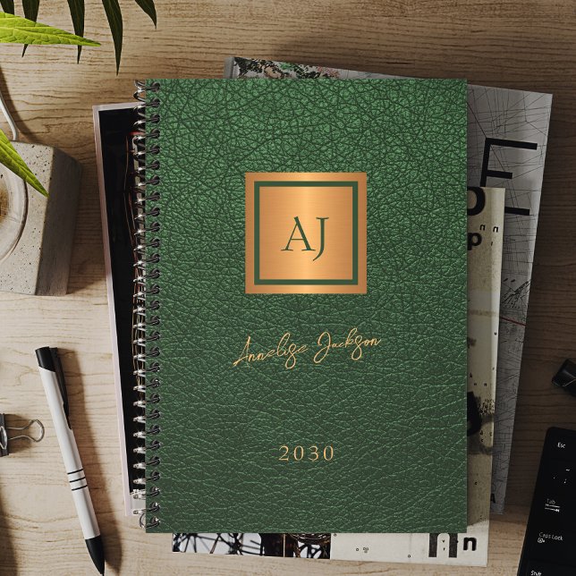 2027 Green gold monogrammed script name elegant Planner (Creator Uploaded)