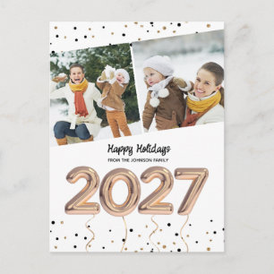 2027 Happy Holidays Photo Balloon Numbers Holiday Postcard
