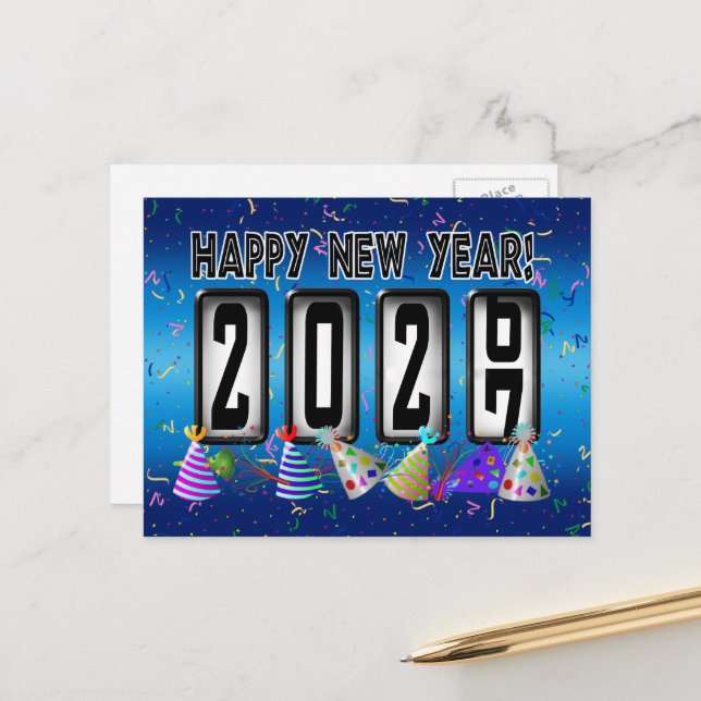 2027 Happy New Year Odometer Postcard (Front/Back In Situ)