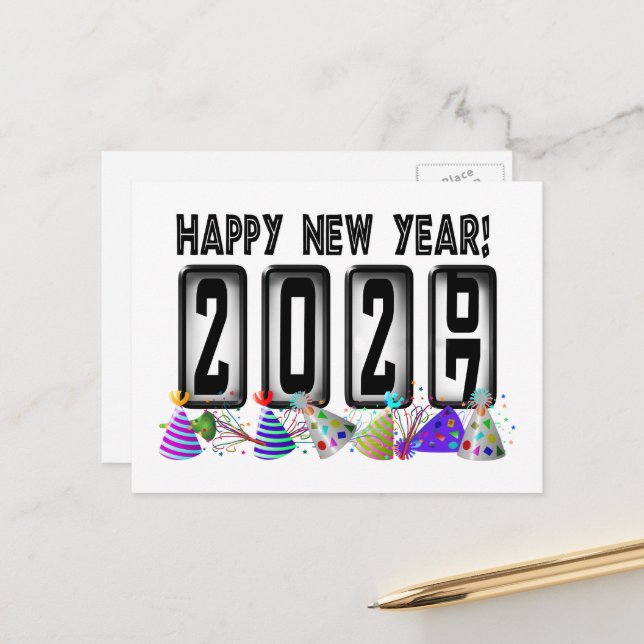 2027 Happy New Year Odometer Postcard (Front/Back In Situ)