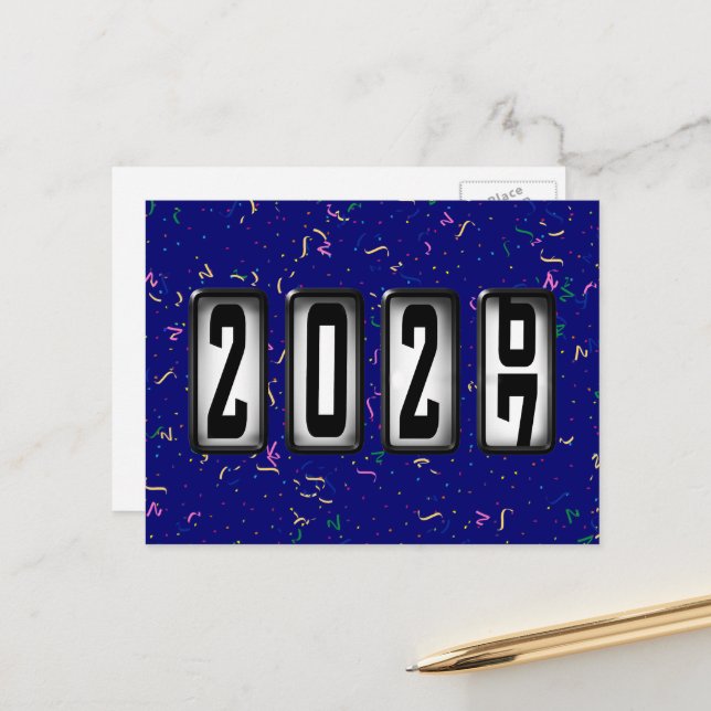 2027 Happy New Year Odometer Postcard (Front/Back In Situ)