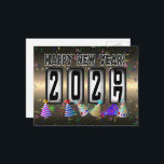 2027 Happy New Year Odometer Postcard<br><div class="desc">* Send a quick New Years Hello to family and friends. * Celebrate with party streamers and confetti on gold and black background. * This postcard is just the right size for short 'New Years Wishes. * Use for party invitations or for New Years Party Thank You Notes, too! *...</div>