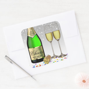 2027 Happy New Year Sparkling Wine Bottle Square Sticker