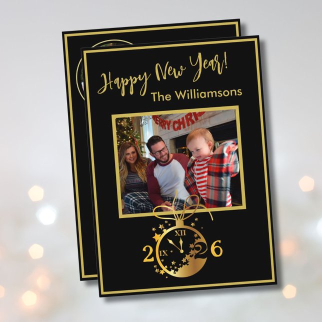2027 Happy New Year's 4 Photo Clock Card (Creator Uploaded)