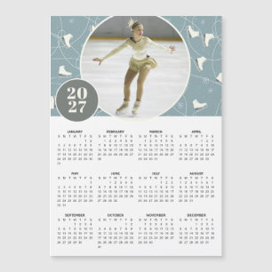 2027 Ice Skates Custom Photo Magnetic Calendar