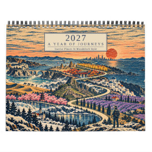 2027 Japanese Woodblock Style Travel Wall Calendar