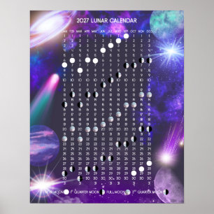 2027 Lunar Calendar in Colourful Galaxies Poster