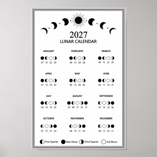 2027 Lunar Cycles Minimalist Moon Phase Calendar Poster (Front)