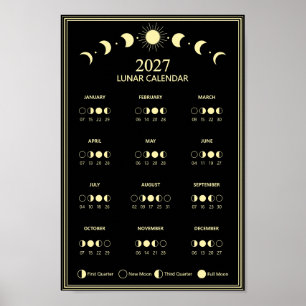2027 Lunar Cycles Minimalist Moon Phase Calendar Poster