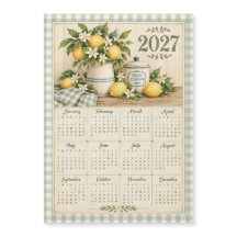 2027 Magnetic Calendar- Vintage Gingham and Lemon 
