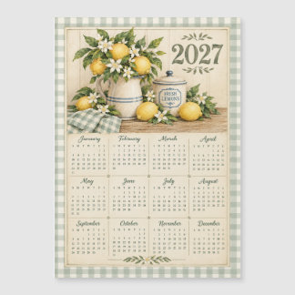 2027 Magnetic Calendar- Vintage Gingham and Lemon 