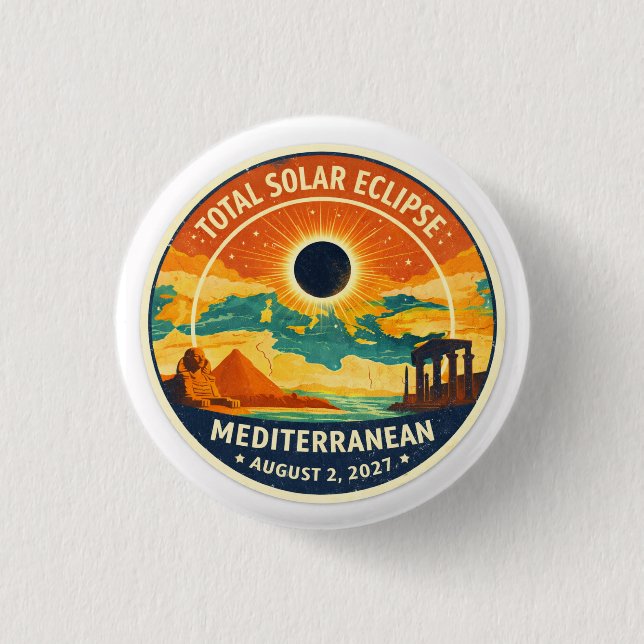 2027 Mediterranean Solar Eclipse 3 Cm Round Badge (Front)