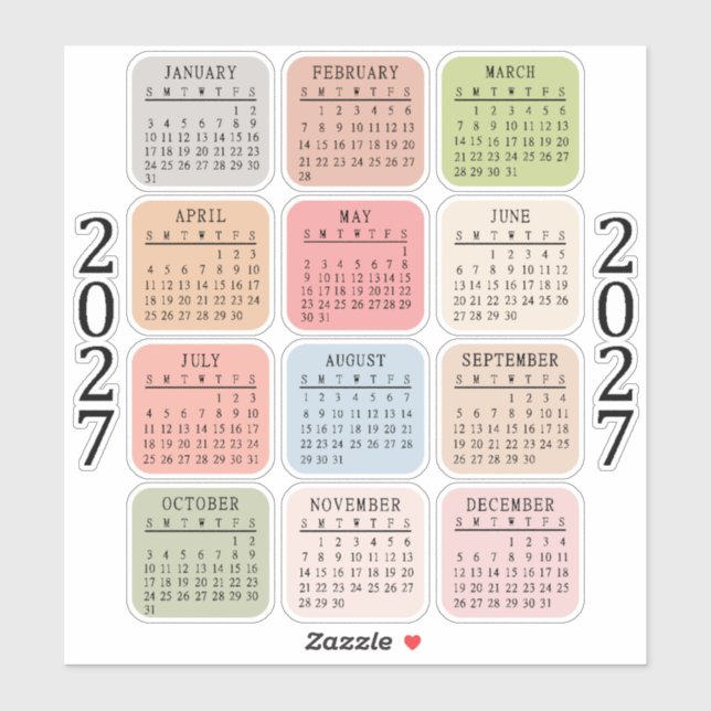 2027 Micro Calendar Pastel Color Bujo Planner  (Sheet)