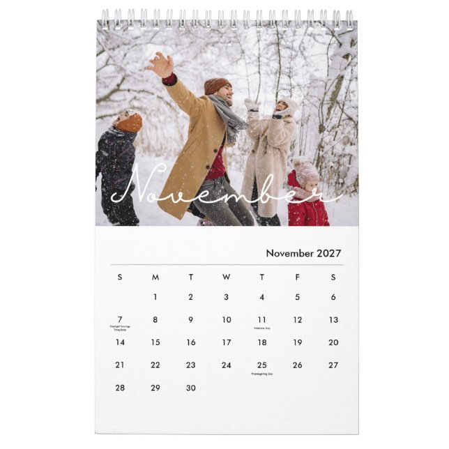 2027 Minimalist Script Custom Photo Calendar (Nov 2027)