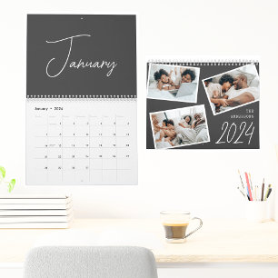 2027 Modern Minimalist Boho Black Photo Collage Calendar