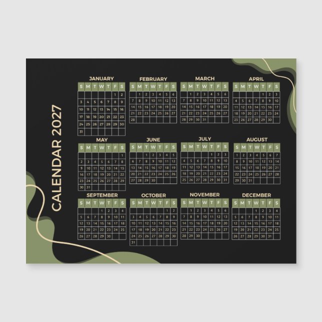 2027 Modern Olive Green Black Year-at-a-Glance  (Front)