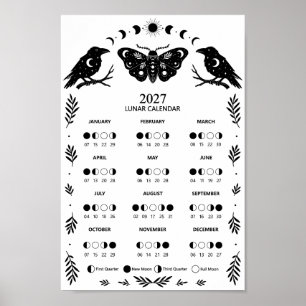 2027 Moth Crow Celestial Lunar Moon Calendar Poster
