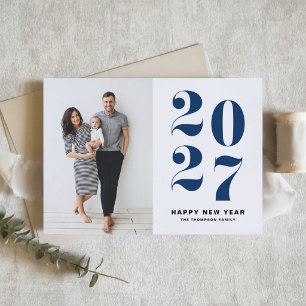 2027 Navy Blue Bold Typography New Year Photo Holiday Card