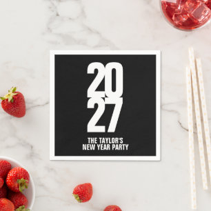 2027 new year event black and white napkins