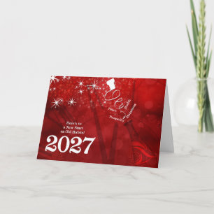 2027 New Year in Red and White Champagne Holiday Card