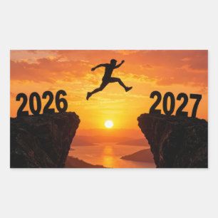 2027 New Year Silhouette Leaping a Cliff Rectangular Sticker