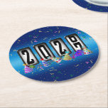 2027 Odometer New Years Party Round Paper Coaster<br><div class="desc">* HAPPY NEW YEAR 2027! * Fun party hats and confetti to celebrate the New Year. * Dimensions: 4" x 4" * Sold as sets of 6 * Tough, durable, and absorbent – perfect for New Years parties * Several shapes to choose from. * You can personalize by changing the...</div>