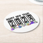 2027 Odometer New Years Party Round Paper Coaster<br><div class="desc">* HAPPY NEW YEAR 2027! * Fun party hats and confetti to celebrate the New Year. * Dimensions: 4" x 4" * Sold as sets of 6 * Tough, durable, and absorbent – perfect for New Years parties * Several shapes to choose from. * You can personalize by changing the...</div>