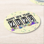 2027 Odometer New Years Party Round Paper Coaster<br><div class="desc">* HAPPY NEW YEAR 2027! * Fun party hats and confetti to celebrate the New Year. * Dimensions: 4" x 4" * Sold as sets of 6 * Tough, durable, and absorbent – perfect for New Years parties * Several shapes to choose from. * You can personalize by changing the...</div>