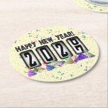 2027 Odometer New Years Party Round Paper Coaster<br><div class="desc">* HAPPY NEW YEAR 2027! * Fun party hats and confetti to celebrate the New Year. * Dimensions: 4" x 4" * Sold as sets of 6 * Tough, durable, and absorbent – perfect for New Years parties * Several shapes to choose from. * You can personalize by changing the...</div>