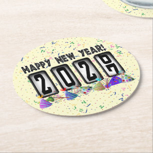 2027 Odometer New Years Party Round Paper Coaster