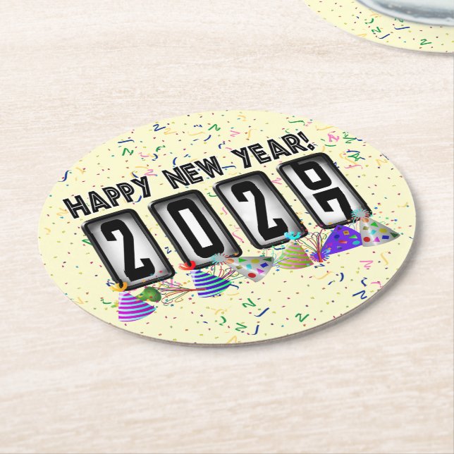 2027 Odometer New Years Party Round Paper Coaster (Angled)