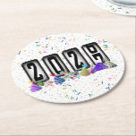 2027 Odometer New Years Party Round Paper Coaster<br><div class="desc">* HAPPY NEW YEAR 2027! * Fun party hats and confetti to celebrate the New Year. * Dimensions: 4" x 4" * Sold as sets of 6 * Tough, durable, and absorbent – perfect for New Years parties * Several shapes to choose from. * You can personalize by changing the...</div>