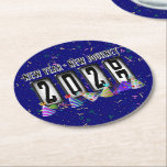 2027 Odometer New Years Party Round Paper Coaster<br><div class="desc">* HAPPY NEW YEAR 2027! * Fun party hats and confetti to celebrate the New Year. * Dimensions: 4" x 4" * Sold as sets of 6 * Tough, durable, and absorbent – perfect for New Years parties * Several shapes to choose from. * You can personalize by changing the...</div>