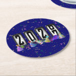 2027 Odometer New Years Party Round Paper Coaster<br><div class="desc">* HAPPY NEW YEAR 2027! * Fun party hats and confetti to celebrate the New Year. * Dimensions: 4" x 4" * Sold as sets of 6 * Tough, durable, and absorbent – perfect for New Years parties * Several shapes to choose from. * You can personalize by changing the...</div>