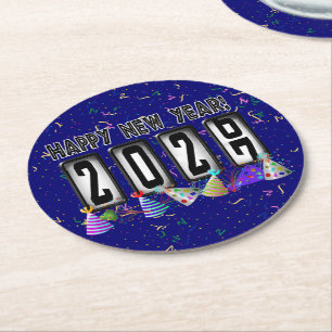 2027 Odometer New Years Party Round Paper Coaster