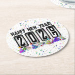 2027 Odometer New Years Party Round Paper Coaster<br><div class="desc">* HAPPY NEW YEAR 2027! * Fun party hats and confetti to celebrate the New Year. * Dimensions: 4" x 4" * Sold as sets of 6 * Tough, durable, and absorbent – perfect for New Years parties * Several shapes to choose from. * You can personalize by changing the...</div>