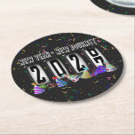 2027 Odometer New Years Party Round Paper Coaster<br><div class="desc">* HAPPY NEW YEAR 2027! * Fun party hats and confetti to celebrate the New Year. * Dimensions: 4" x 4" * Sold as sets of 6 * Tough, durable, and absorbent – perfect for New Years parties * Several shapes to choose from. * You can personalize by changing the...</div>