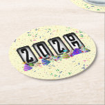 2027 Odometer New Years Party Round Paper Coaster<br><div class="desc">* HAPPY NEW YEAR 2027! * Fun party hats and confetti to celebrate the New Year. * Dimensions: 4" x 4" * Sold as sets of 6 * Tough, durable, and absorbent – perfect for New Years parties * Several shapes to choose from. * You can personalize by changing the...</div>