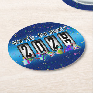2027 Odometer New Years Party Round Paper Coaster