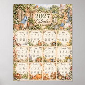 2027 Poster Calendar - Rabbit in Cottage Garden 