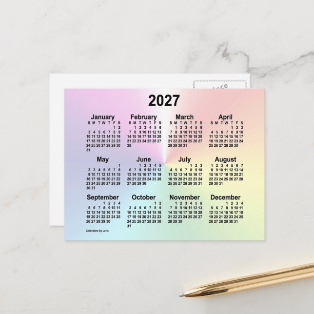 2027 Rainbow Cloud Mini Calendar by Janz Postcard (Front/Back In Situ)