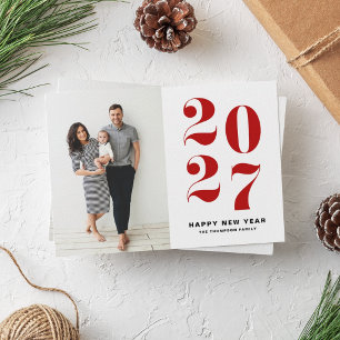 2027 Red Bold Typography New Year Photo Holiday Card