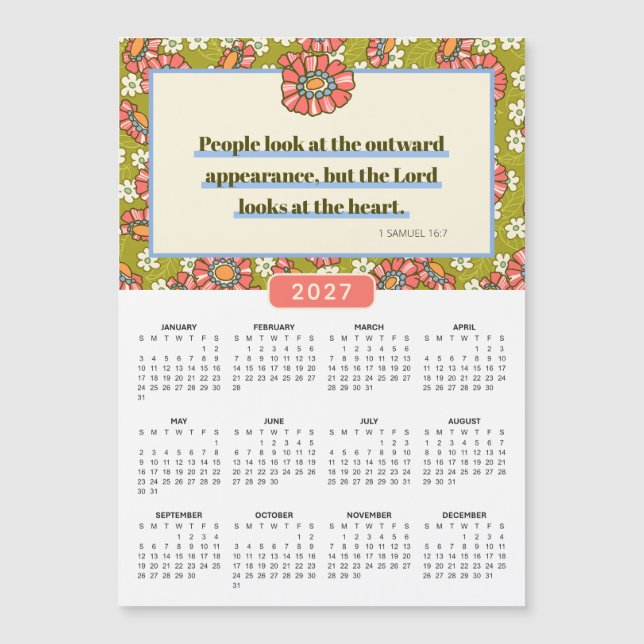2027 Retro Floral 1 Samuel 16:7 Calendar (Front)