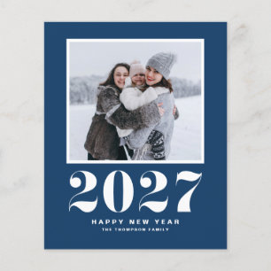 2027 Retro Typography Navy Blue New Year Photo