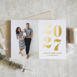 2027 Retro Typography New Year Photo Foil Holiday Card